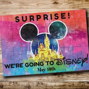 Puzzle personnalisé voyage Disney surprise, casse-tête Nous allons Disney, casse-tête à message &quot;vacances surprises&quot; à personnaliser Disney World