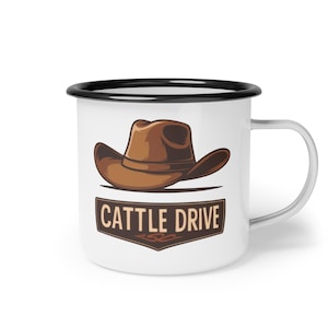 Cattle Drive Enamel Mug – Cowboy Hat Design – Perfect Gift for Ranchers, Cowboys, and Western Enthusiasts