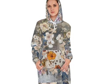 Women's Hoodie Dress (AOP), Women's Hoodie Dress with tapestry flowers,  Flowers on Hoodie Dress,