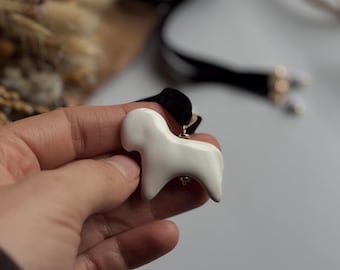 Ceramic horse pendant necklace, black velvet choker, adjustable tie necklace, equestrian jewelry, boho wrap choker, cottagecore gift