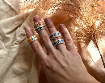 Handgemachter Keramikring, Ukrainian Ceramic Jewelry, Slavic Folk Art Ring Gift