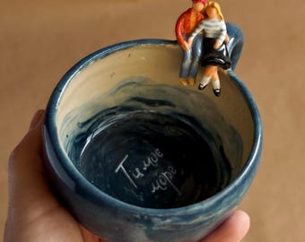 Sentimental tiny memory mug, sculptural ceramic coffee cup, custom miniature art, handmade figurine mug, personalized miniature scene cup