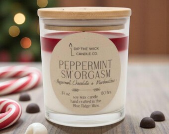 PEPPERMINT SM'ORGASM Scented Candle – Candy Cane Scent, Funny Gift, White Elephant, Christmas Gift, Stocking Stuffer, Secret Santa Gifts