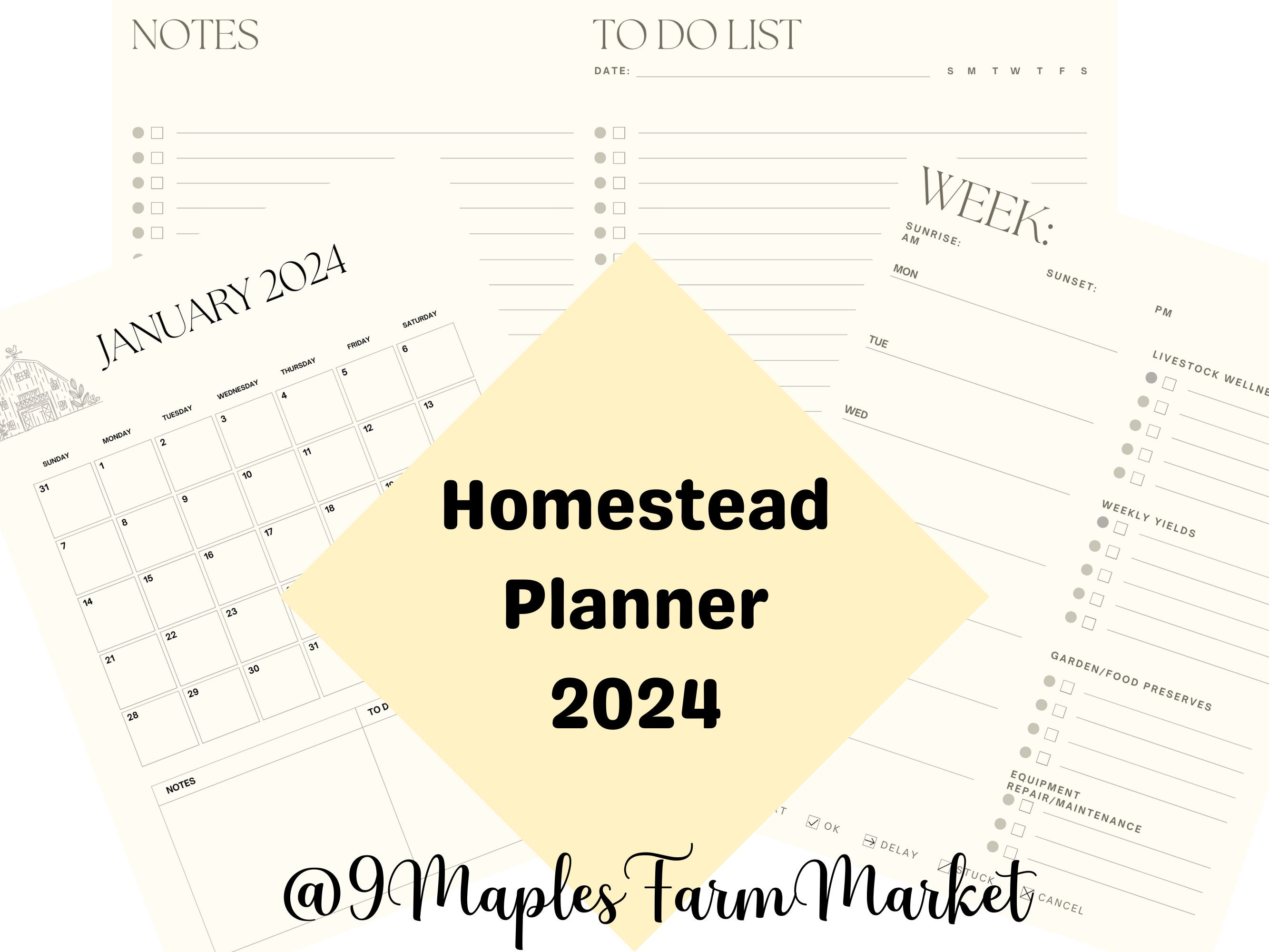 Homestead Calendar 2024, Farm Planner, Farmhouse Organization