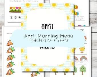 April Morning Menu, Homeschool Activity Bundle, Toddler Workbook(PDF Printable)