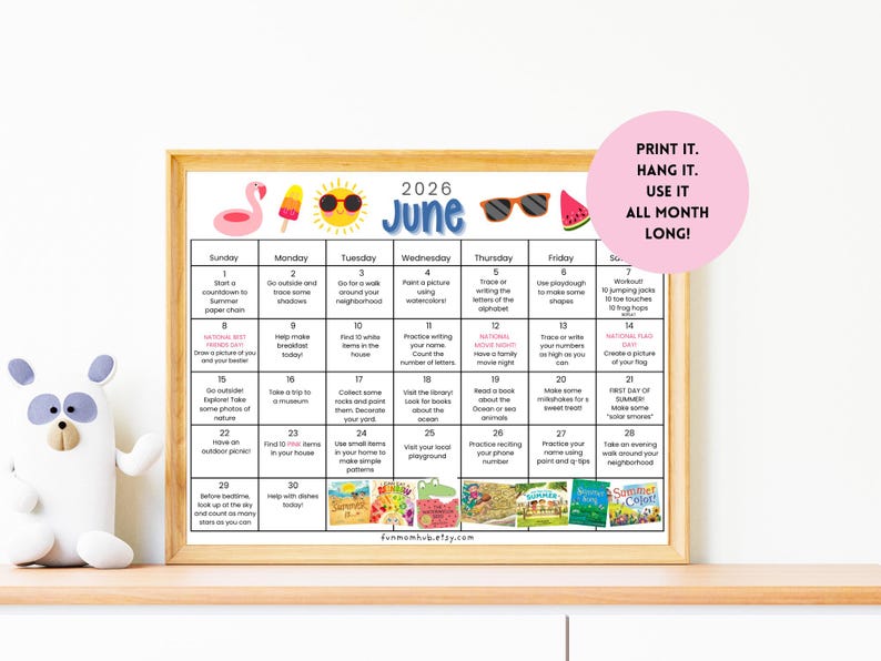 June Kids Activity Calendar | Preschool, Toddler, Homeschool Fun (PDF ...