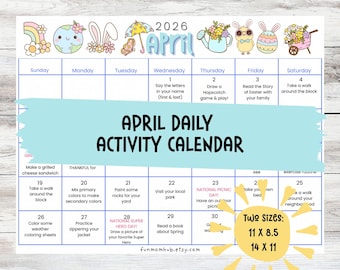 April Daily Activity Calendar for Busy Moms - PRINTABLE