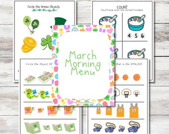 March Morning Menu, Valentine Homeschool Activity Bundle (PDF Printable)