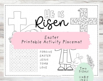 Religious Easter He has Risen Activity Placemat: Printable Coloring Games (PDF Download)