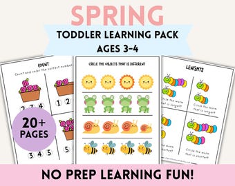 Spring Toddler Learning Pack, Ages 3-4, No Prep Activities (PDF Download)