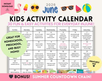 June Kids Activity Calendar | Preschool, Toddler, Homeschool Fun (PDF Download)