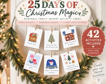Tarjetas de actividades mágicas navideñas de 25 días, calendario de adviento familiar imprimible (descarga digital)