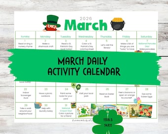 March Daily Activity Calendar for Busy Moms - PRINTABLE