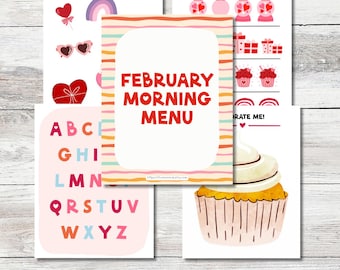 February Morning Menu, Valentine Homeschool Activity Bundle (PDF Pattern)