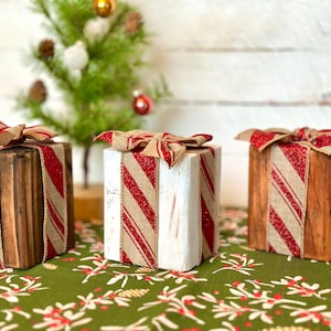 Rustic Wood Christmas Gift Blocks Decor - Holiday Home Decorations set of 3