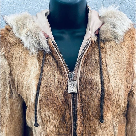 City Furs Vintage Rabbit Fur Hooded Zipper Front … - image 3