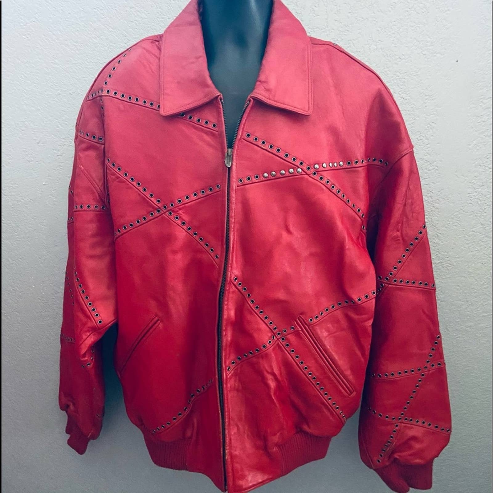 Brand New Supreme Studded Arc Logo Leather Jacket Red Medium Super Rare.