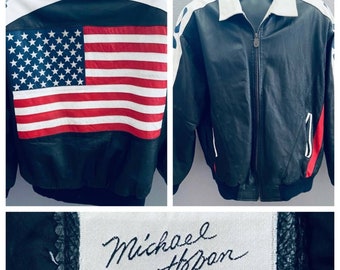 Michael Hoban Wheremi Vintage Usa Black Red White Blue Leather Jacket