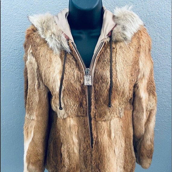 City Furs Vintage Rabbit Fur Hooded Zipper Front … - image 4