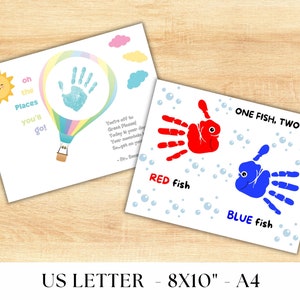 Dr. Seuss Handprint Art Craft, Read Across America Craft, Red Fish Blue Fish Handprint Art, Oh the Places You'll Go Handprint Art, Printable