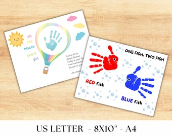 Dr. Seuss handafdruk kunst ambacht, Read Across America Craft, rode vis blauwe vis handafdruk kunst, Oh the Places You'll Go handafdruk kunst, afdrukbaar