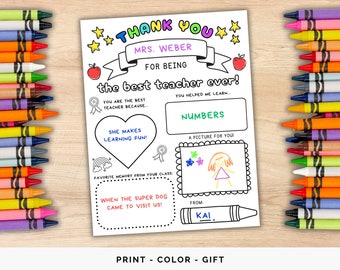 Printable Teacher Appreciation Week Gift, All About My Teacher, End of Year Gift, Teacher Appreciation Notes, Thank You Teacher Gift