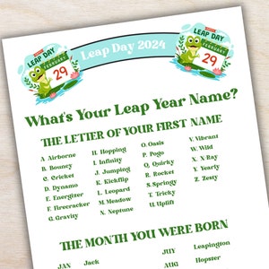 Leap Day Game with Tags, Name Generator, Leap Year 2025 Game, Leap Day Party, Leap Year Group Game, Leap year activities, Icebreaker Game