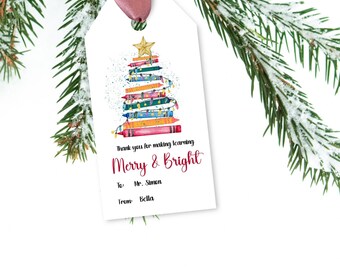 Editable Teacher Christmas Gift Tag, Editable Christmas Gift Tag, Colorful Christmas Bag Tag, Holiday Gift Tags, Treat Bag