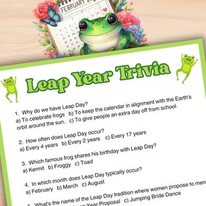 Leap Year Trivia Game Printable, Leap Day Birthday Party Idea, Game for Kids & Adults, Trivia Questions and Answers, Classroom Activity