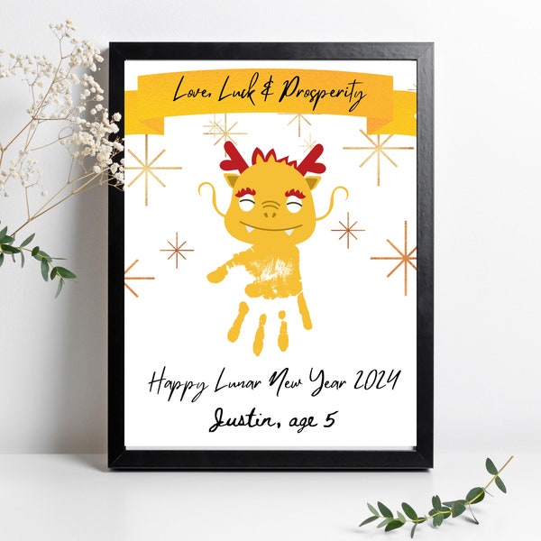 Lunar New Year Handprint Craft, Chinese New Year Handprint Art, Year of the Dragon 2024, Handprint Craft Kids Party Activity