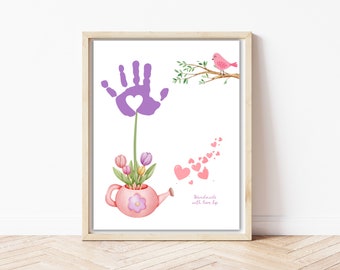 Mothers Day Handprint Art Printable, Mothers Day Gift for Grandmom, Spring Handprint Craft, Preschool Mothers Day Crafts, Flower Handprint
