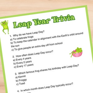 Leap Year Trivia Game Printable, Leap Day Birthday Party Idea, Game for Kids & Adults, Trivia Questions and Answers, Classroom Activity