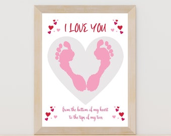 Manualidad de huellas de manos para el día de San Valentín, huella de mano imprimible para el día de San Valentín en edad preescolar, manualidad de huellas de manos para el día de San Valentín, huella de mano imprimible como recuerdo de bebé