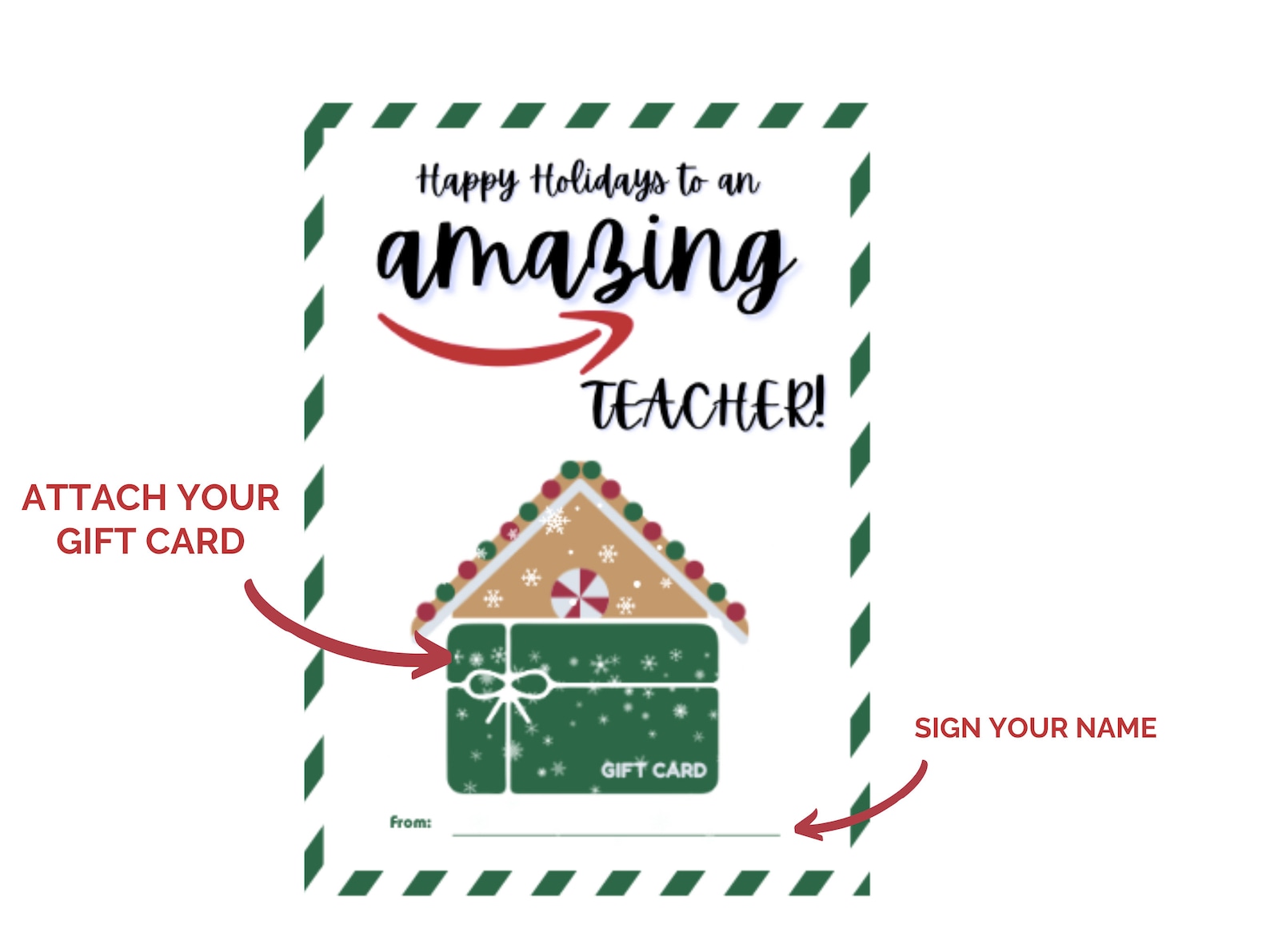 Amazon Gift Card Holder Printable Card Easy Teacher Holiday Etsy