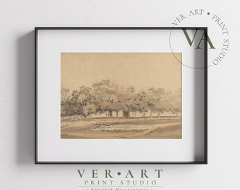 Vintage Muted Landscape Art, Neutral Trees Painting Printable, Farmhouse Wall Decor, Digital Landscape Download, LNDSCP18