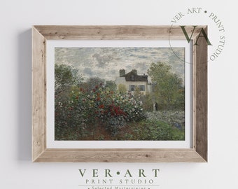 peinture de jardin de chalet vintage | Œuvre d’art country NUMÉRIQUE | Art mural du paysage printanier | Peinture à l’huile de champ de pays imprimable | LNDSCP08