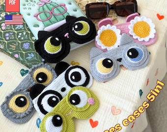 Schema PDF per custodia per occhiali all'uncinetto 5 in 1, grazioso portaocchiali, custodia per occhiali da sole a forma di animale, schema amigurumi all'uncinetto, idea regalo fai da te