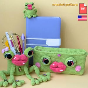 Lovely Froggy Set Crochet Pattern Bundle – Frog Organizer, Pencil Case & Bookmark PDF Pattern
