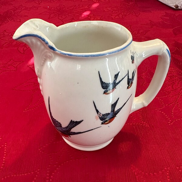 VINTAGE 1900s Buffalo Pottery china blue bird pitcher