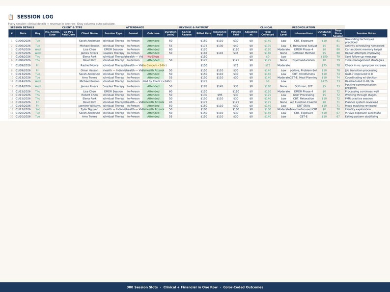 Therapist Client Tracker Excel Private Practice Management Spreadsheet ...
