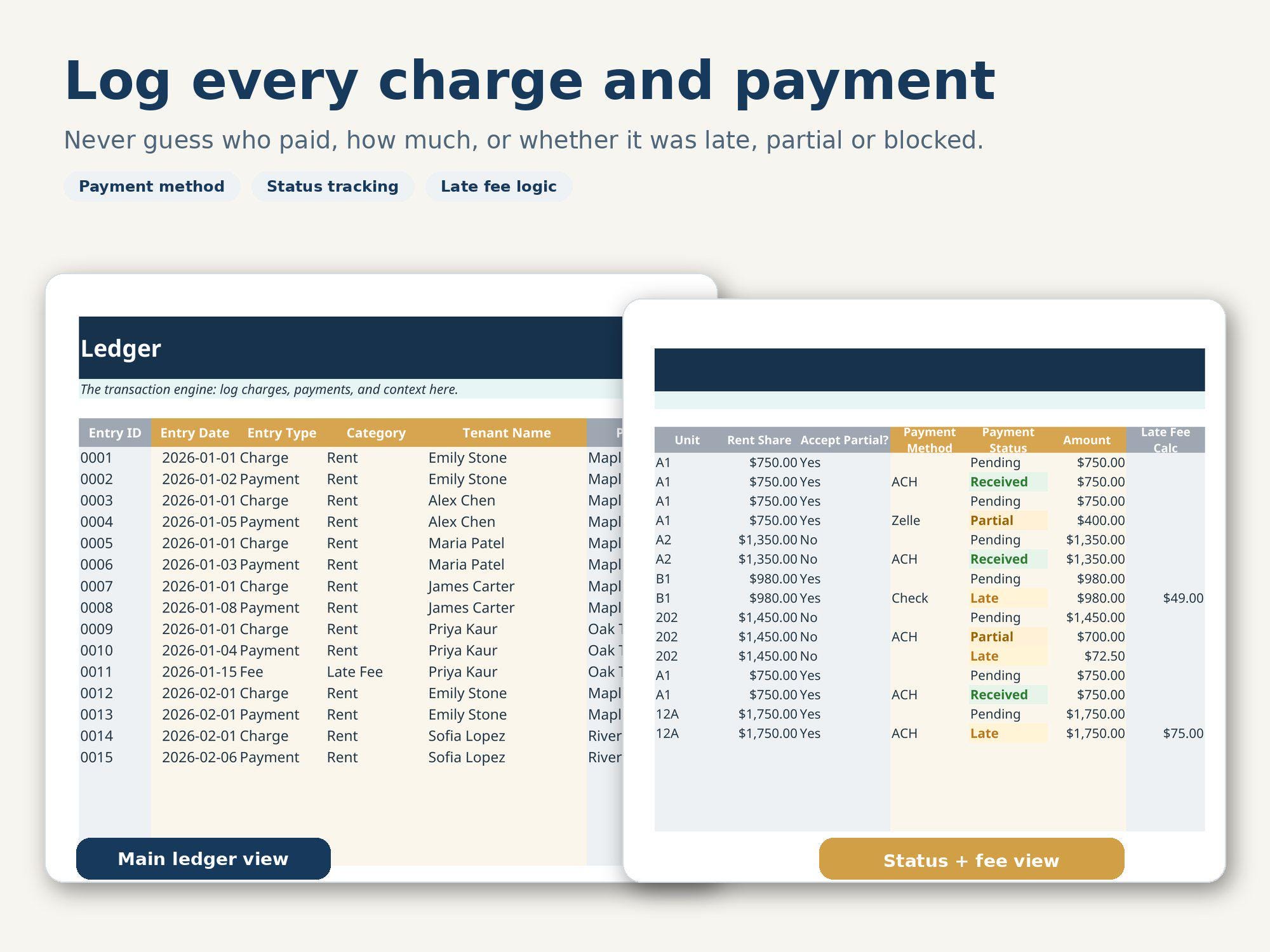 Tenant Ledger Excel Spreadsheet | Rent Ledger Template | Rental ...