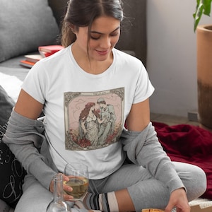 Camiseta suave para mujer con diseño de tarot de los amantes, camiseta para bebé con cartas del tarot, camiseta con gráficos románticos, camiseta bohemia chic, camiseta de estilo vintage, camiseta con cartas del tarot del amor