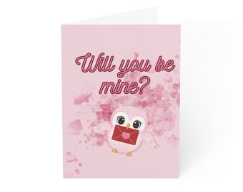 Will You Be Mine Valentines Owl Greeting Cards (1, 10, 30, and 50pcs)