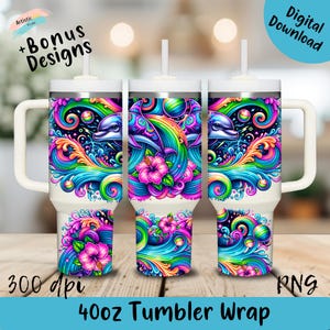 40 Unzen Delphin Tumbler Wrap Neon Regenbogen png 40 Unzen Sublimationsvorlage 40 Unzen Ocean Waves Print Tumbler Wrap Digitaler Download Ocean Waves