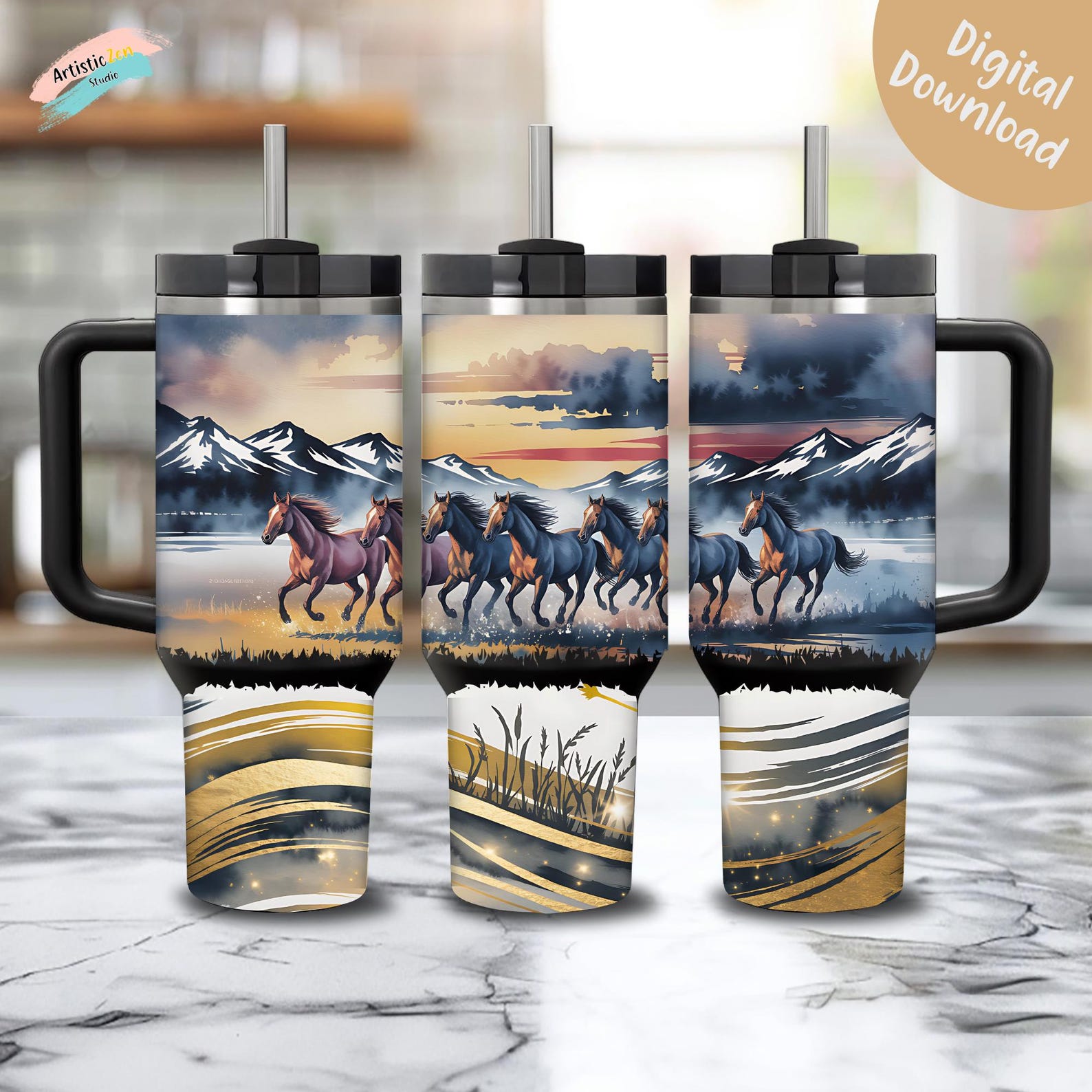 Running Horses Tumbler Wrap Wild Western Horses 40oz Skinny Sublimation ...