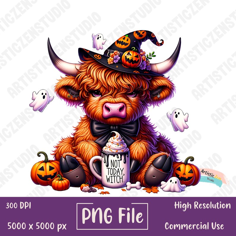 Highland Cow Halloween PNG Digital File Cute Fall Cow Sublimation ...
