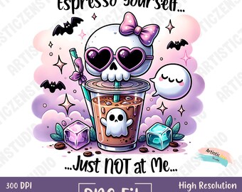 Espresso Yourself PNG, Cute Halloween Coffee Clipart, Kawaii Skull Sublimation, Funny Ghost Iced Coffee Digital Download