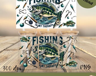 Fishing is My Therapy Glass Can Wrap | fish design | Fishing Sublimation | Bass png | Sublimation Design | Digital Download | Fisherman PNG