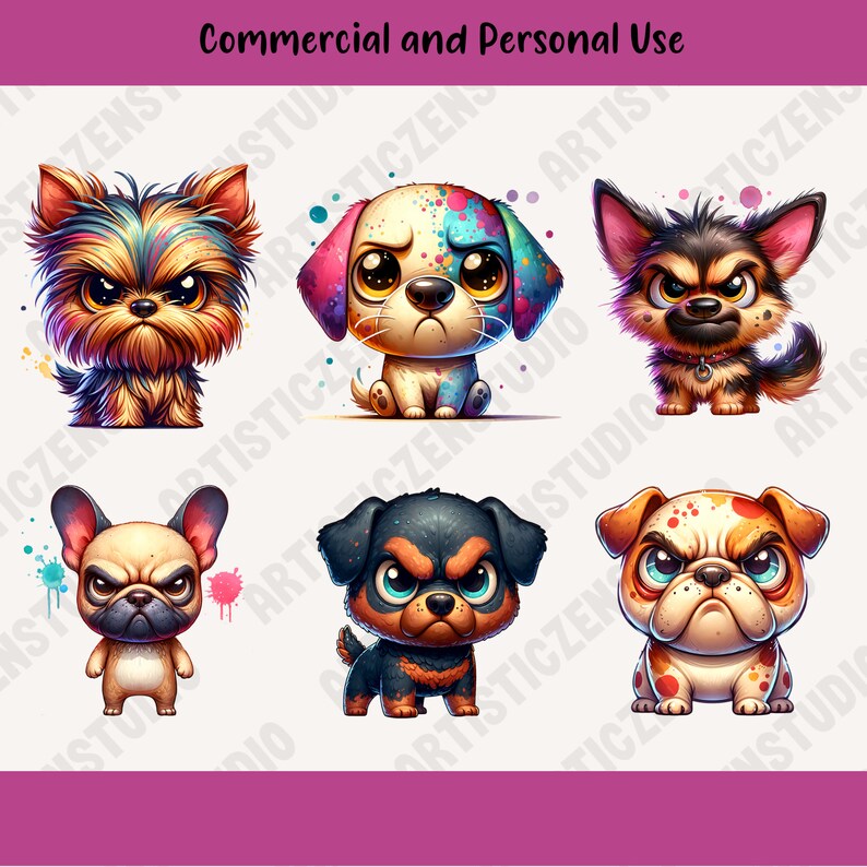 Grumpy Dogs Png Bundle, Quirky Animals Clipart Bundle, Sublimation ...