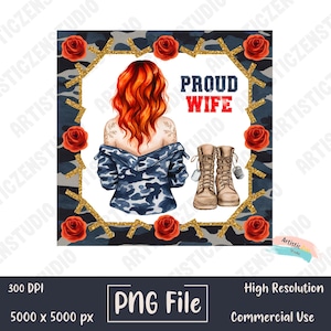 Military Wife PNG | Military Boots | Proud Patriotic Wife | US American Flag | Digital Design PNG | Camo Bow Design | Army Family png